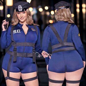 Hottie Cop Costume 3x/4x Women Plus Size Blue Halloween Roleplay Cosplay Uniform